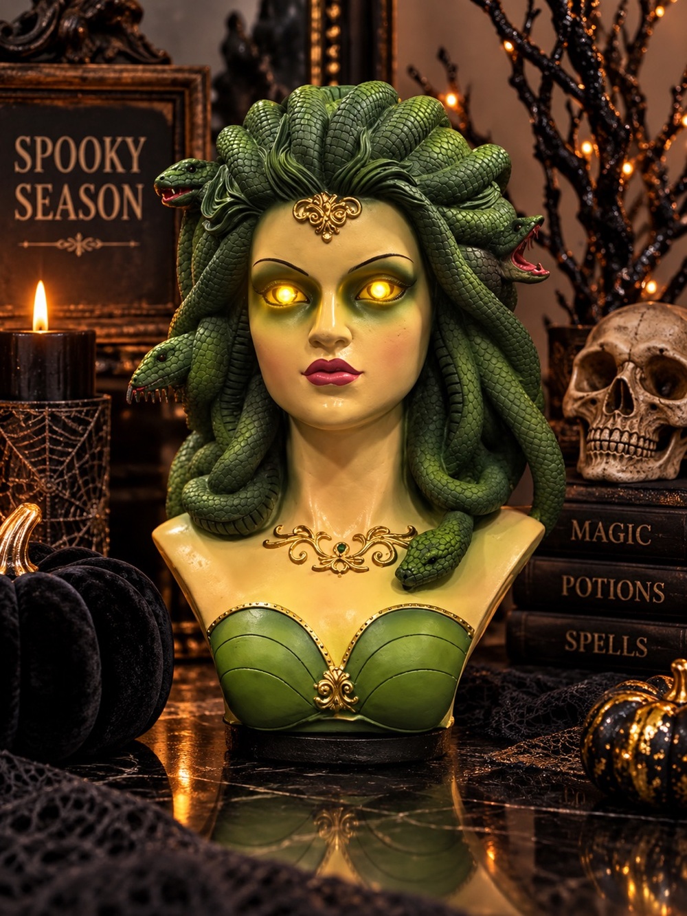 Green Medusa Snake Hair Women's statue